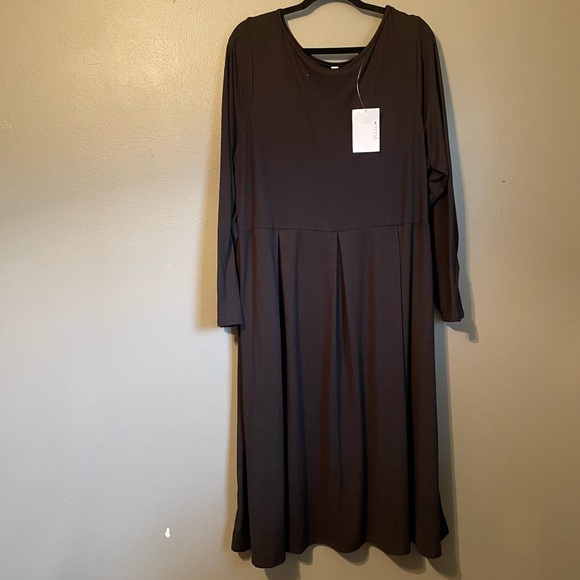 24/7 Comfort Apparel Dresses & Skirts - NWOT 24/7 Comfort Apparel Sz 2X Black Babydoll Long Sleeve Scoop-neck Midi Dress